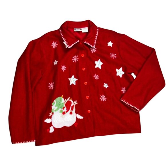 Take Two Womens Wool Blend Holiday Jacket Size XL Red Snowman Festive - Picture 1 of 5